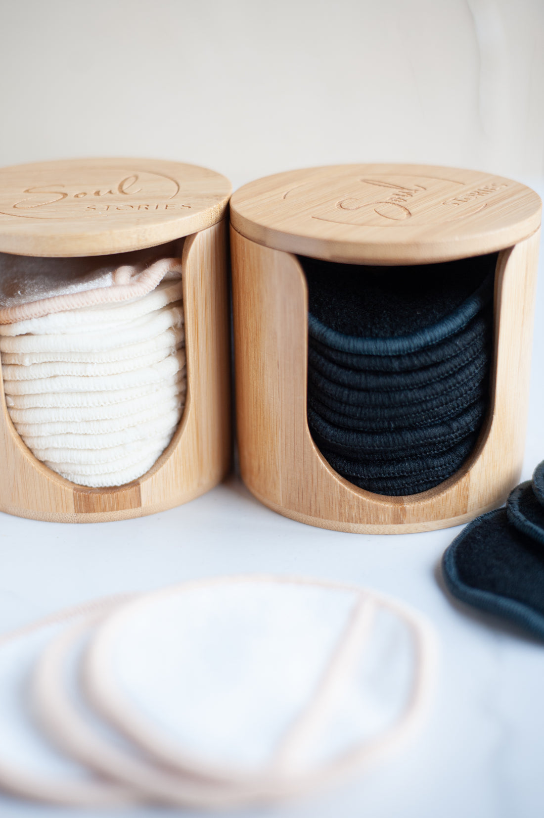 Reusable cotton pads in bamboo holder