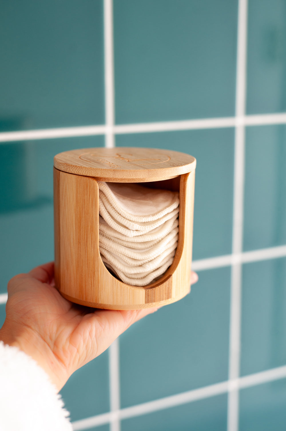 Reusable cotton pads in bamboo holder