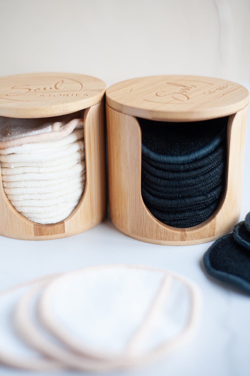 Reusable cotton pads in bamboo holder