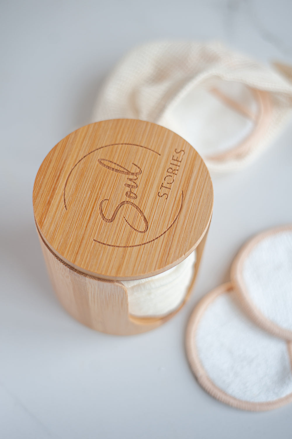 Reusable cotton pads in bamboo holder