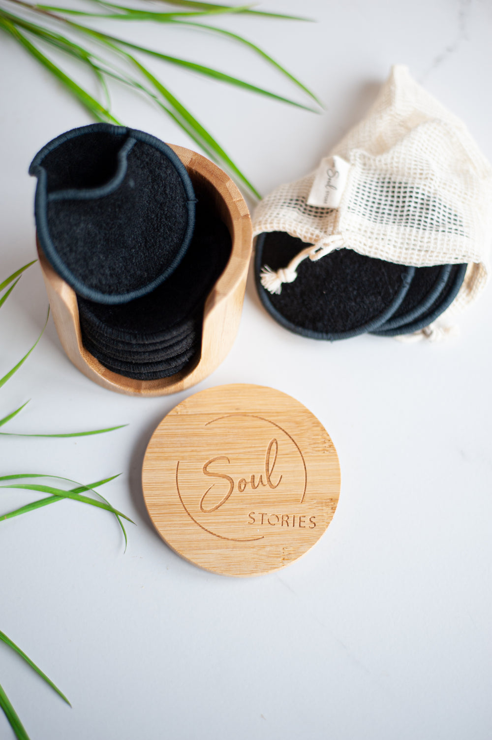 Reusable cotton pads in bamboo holder